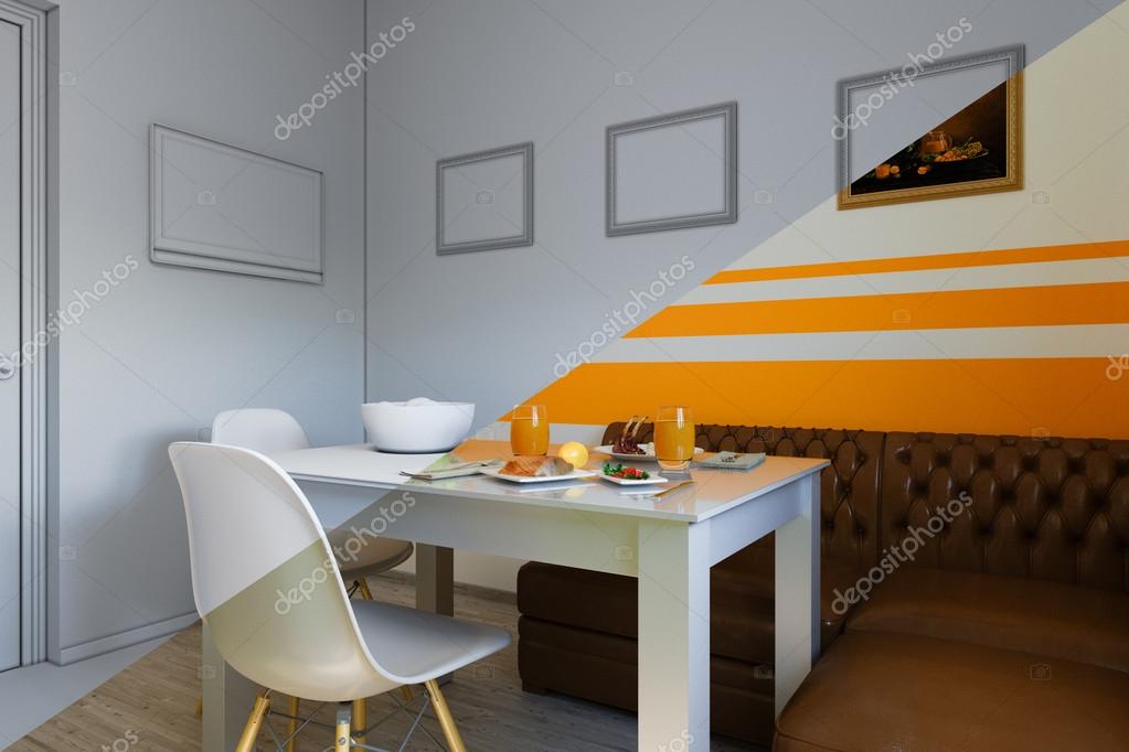 3d illustration of kitchen design in a modern style, a mix of pictures ...