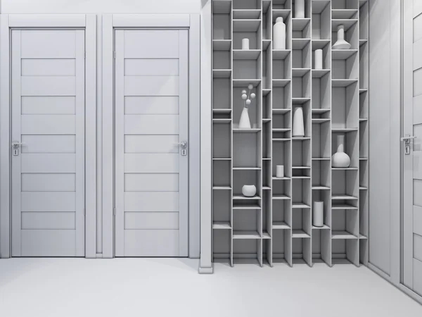 3D illustration av en hall utan texturer och material — Stockfoto