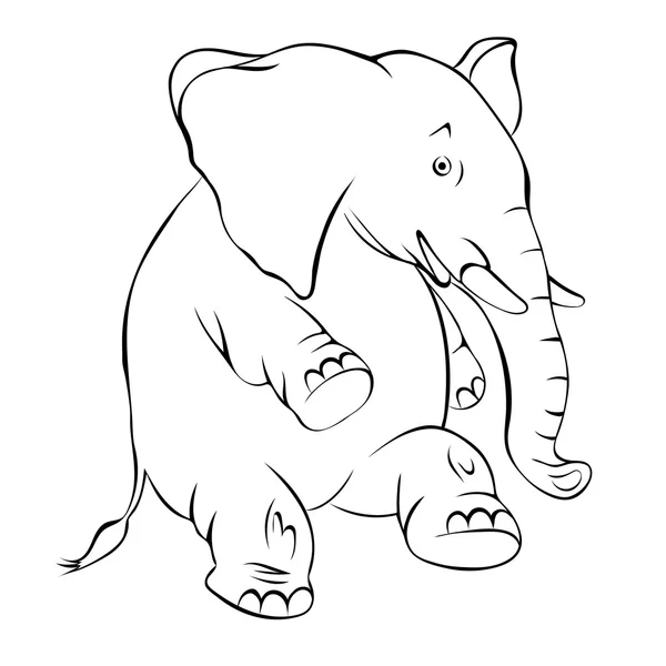 Ilustração, contorno de um elefante alegre. O elefante custa em uma perna traseira e sorri — Vetor de Stock