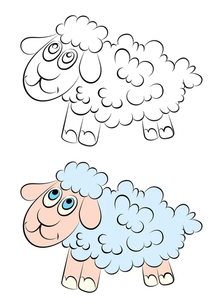Illustration av ett gladlynt lamm med blå ögon — Stock vektor