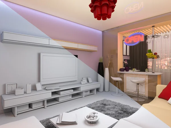 3D renderof wnętrza salonu — Zdjęcie stockowe