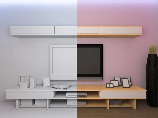 3D-Darstellung der Inneneinrichtung des Wohnzimmers — Stockfoto