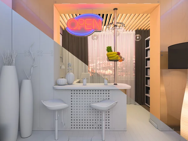 3D визуализация дизайна интерьера гостиной — стоковое фото