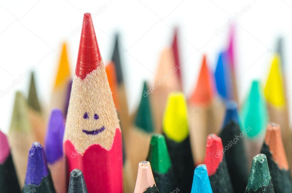 Close up of colorful pencils on white background