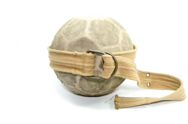 Old ball with fabric belt isolate on white background — Stock Photo, Image