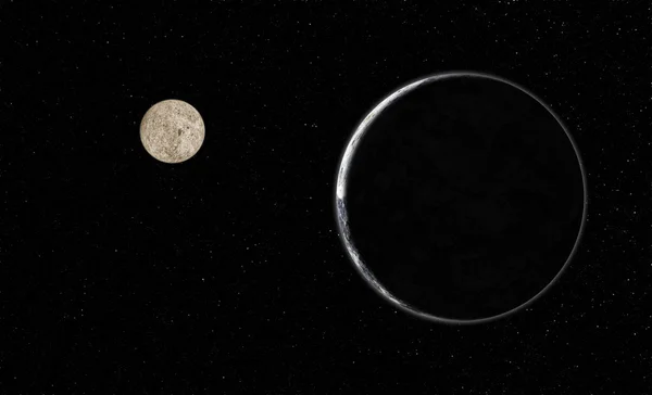 Planeta se měsíc v galaxii — Stock fotografie