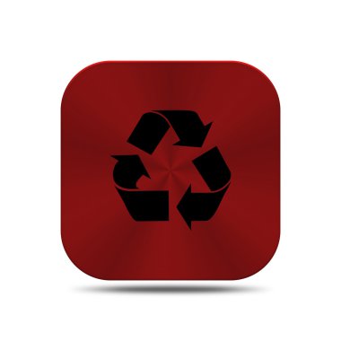 Geri dönüşüm simgesiyle izole kırmızı metal düğme