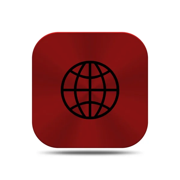 Pulsante in metallo rosso con icona del mondo isolato — Foto Stock