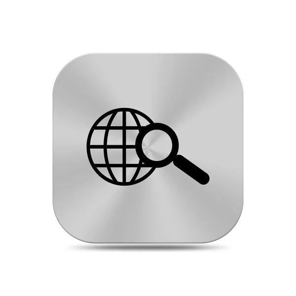 Серебряная кнопка с иконкой веб-поиска изолирована Стоковая Картинка