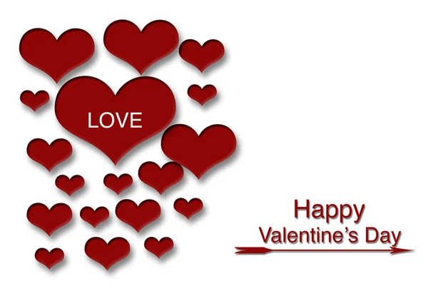 Rote Herzen mit Buchstabenliebe und Valentinstag — Stockfoto