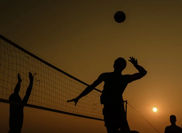 Beach volley silhouette — Foto Stock