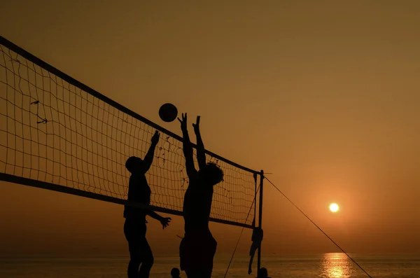 Beach volley silhouette — Foto Stock