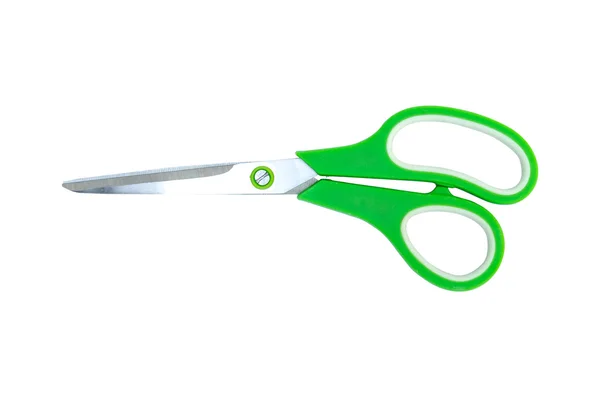 Green scissor isolated on white — Stock Photo, Image