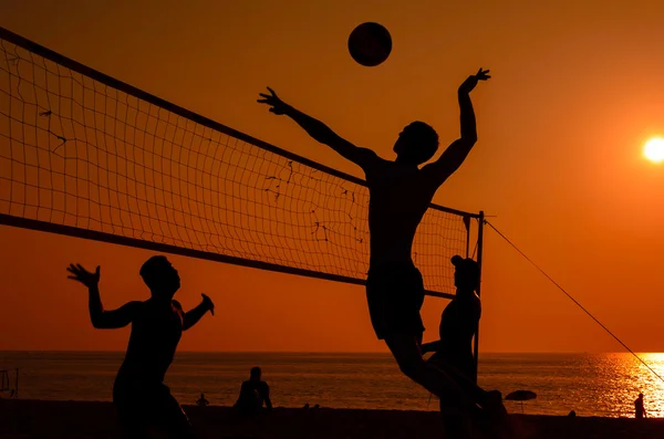Силуэт пляжного волейбола Стоковое Изображение