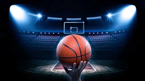 Basketbal arena met speler — Stockfoto