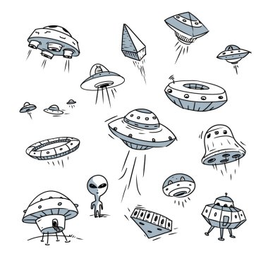 Elle çizilmiş ufo doodle