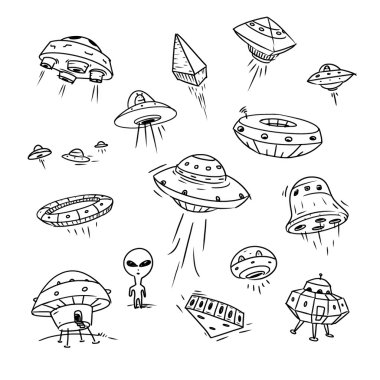 Elle çizilmiş ufo doodle