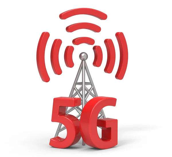 3d 5G con antenna, tecnologia di comunicazione wireless — Foto Stock