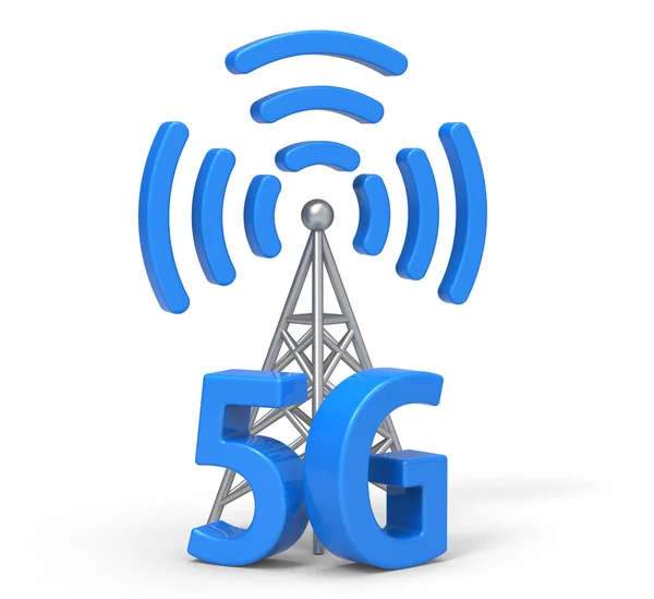 3d 5G con antena, tecnología de comunicación inalámbrica — Foto de Stock
