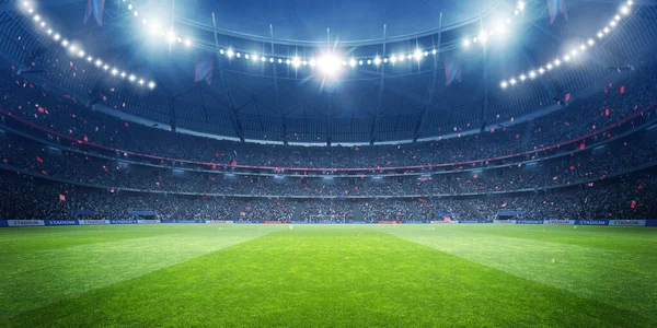 夜のサッカースタジアム 想像上のスタジアムがモデルでレンダリングされます — ストック写真