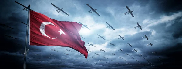 トルコ軍の戦闘ドローン 想像上の無人航空機がモデル化されレンダリングされます ストック画像