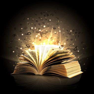 magische boek opende met magische lampen