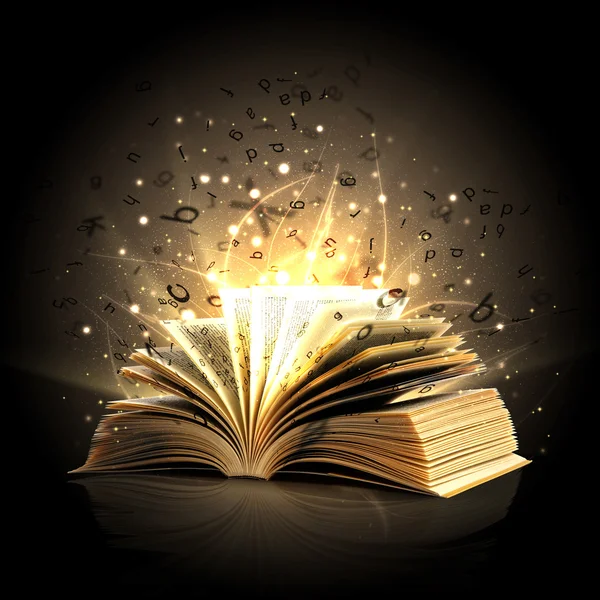 magische boek opende met magische lampen