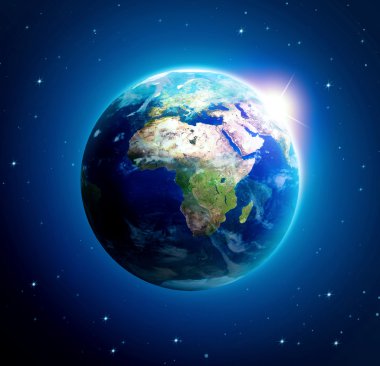 Asya (Nasa tarafından döşenmiş bu görüntü unsurları üzerinde yükselen güneş ile Dünya gezegeni)