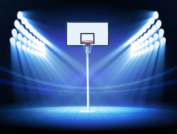 Sahne ışıkları ile Basketbol çember — Stok fotoğraf