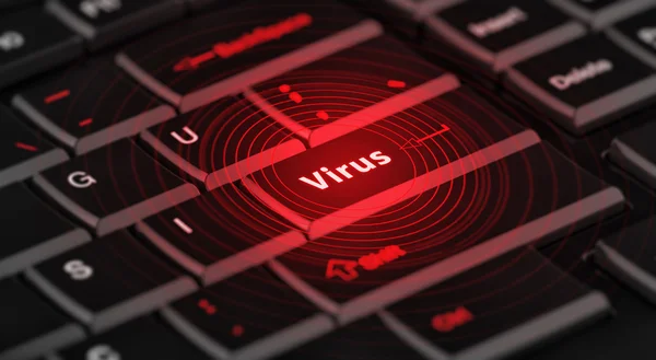 Computer virus from internet with message on enter key of — Stock Photo, Image