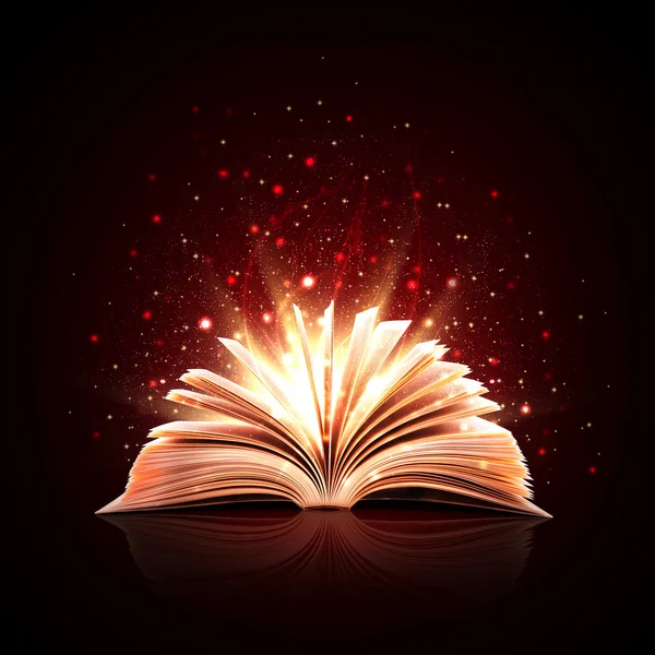 Livro mágico com luzes mágicas — Fotografia de Stock