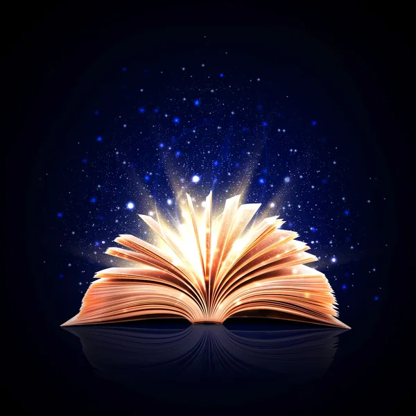 Libro magico con luci magiche — Foto Stock