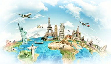 Travel the world monument concept clipart