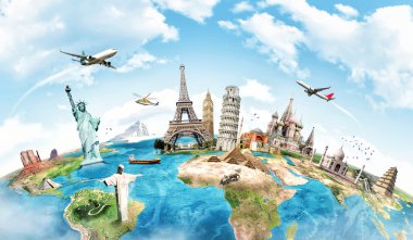 Travel the world monument concept clipart