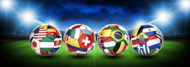 3D futbol futbol topuyla ülkelerin bayrakları takım