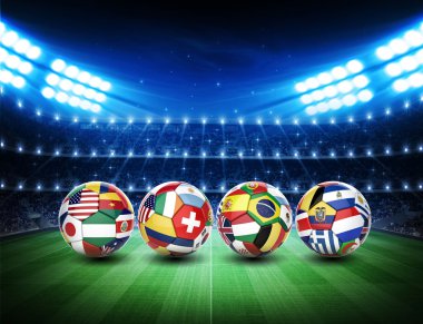 3D futbol futbol topuyla ülkelerin bayrakları takım