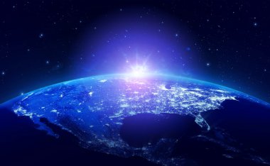 Şehir ışıkları ile gece toprak (bu resmin unsurları NASA tarafından döşenmiş)