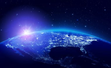 Şehir ışıkları ile gece toprak (bu resmin unsurları NASA tarafından döşenmiş)