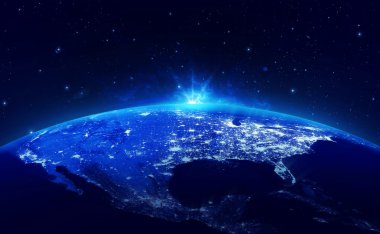 Şehir ışıkları ile gece toprak (bu resmin unsurları NASA tarafından döşenmiş)