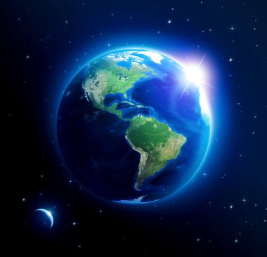 Amerika (Nasa tarafından döşenmiş bu görüntü unsurları üzerinde yükselen güneş ile Dünya gezegeni)