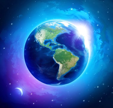 Amerika (Nasa tarafından döşenmiş bu görüntü unsurları üzerinde yükselen güneş ile Dünya gezegeni)