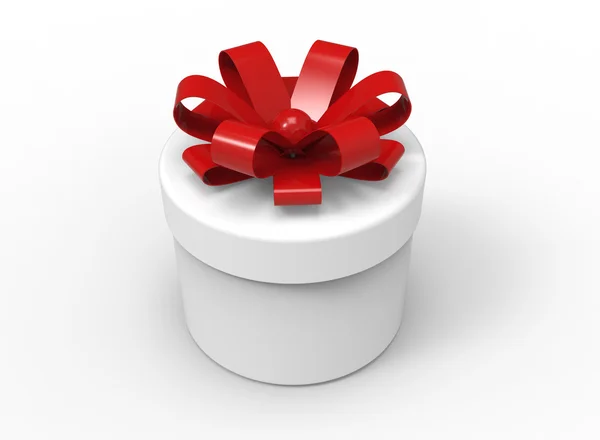 Cilindro caixa de presente branco com fita vermelha — Fotografia de Stock