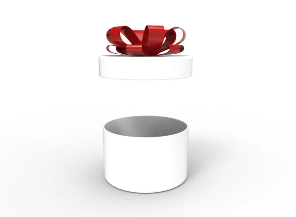Cilindro caja de regalo blanca con cinta roja — Foto de Stock