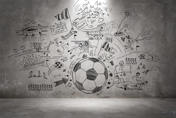 Fußball-Doodle an der Wand — Stockfoto