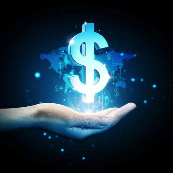 3d Dollar icon on hand — Stock Photo, Image