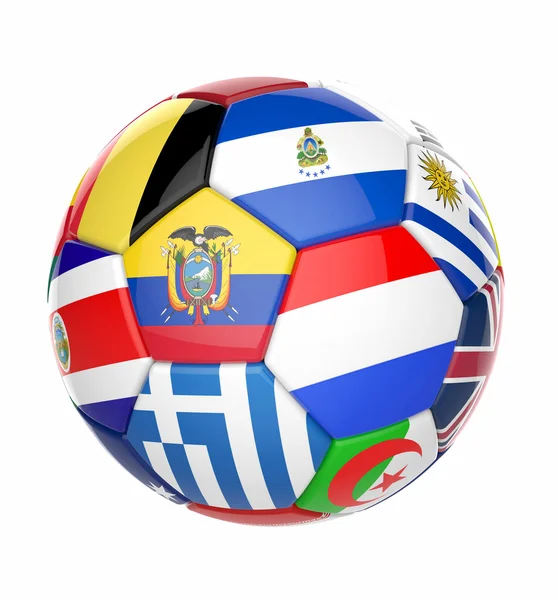 3D fotboll fotboll med nationernas lag flaggor — Stockfoto