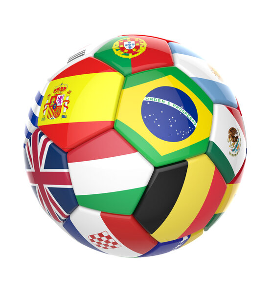 3D football soccer ball with nations teams flags