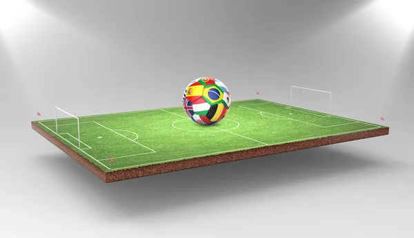 3D-Fußball-Ball mit Nationalmannschaftsflaggen — Stockfoto