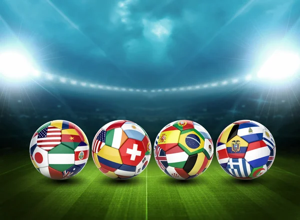 3D foci futball-labda, Nemzetek csapat zászlók — Stock Fotó