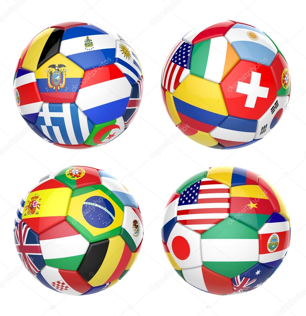 3D football soccer ball with nations teams flags